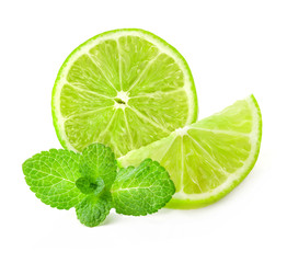 Fresh lime and mint, Isolated on white background