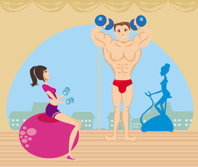 a group of people exercising in the gym