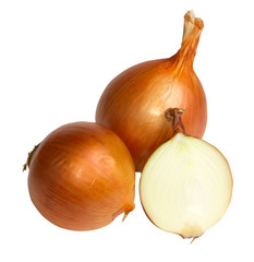 Fresh golden onions isolated on white background