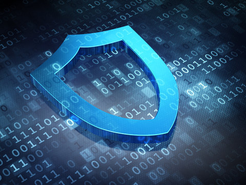 Privacy concept: Blue Contoured Shield on digital background