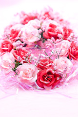 バラのリースのクローズアップ