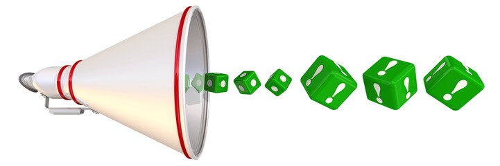 Ответы. Кубики с восклицательными знаками вылетают из рупора