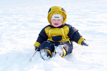 Fototapeta na wymiar crying baby in winter outdoors