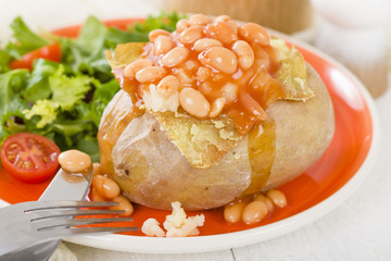 Jacket Potato - Baked potato with baked beans and cheese.