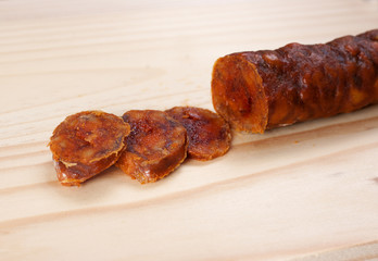 sliced tasty chorizo sausage