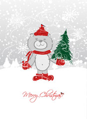Christmas card design with funny bear