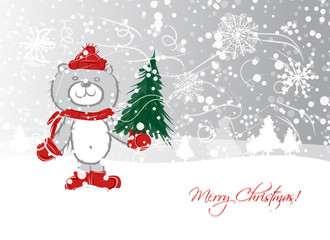 Fototapeta na wymiar Christmas card design with funny bear