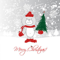 Christmas card design with funny bear
