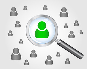Job search concept. magnifying glass searching people.