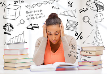 tired student with books and notes