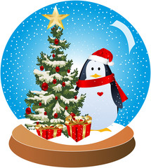 Christmas-Penguin Snow Glob Red