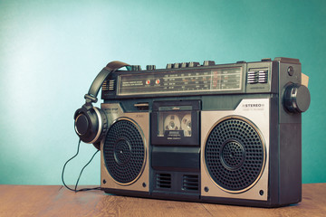 Retro ghetto blaster cassette tape recorder front mint green