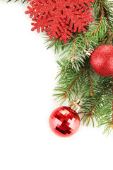 Beautiful Christmas decorations on fir tree isolated on white