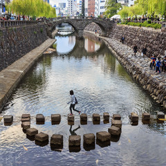 Meganebashi or Spectacles Bridge in nagasaki