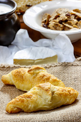 French croissants on jute napkin