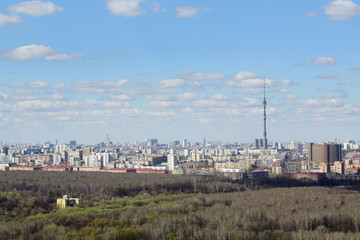Losinoostrovsky forest park and Ostankino TV Tower at day