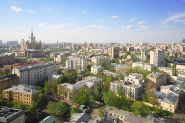 Fototapeta na wymiar Skyscraper on Kudrinskaya Square and district Krasnaya Presnya