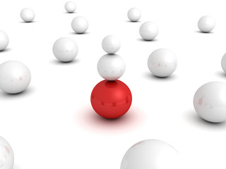 Different red leader ball sphere in other white crowd
