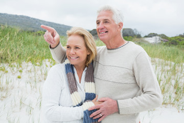 Cheerful romantic senior couple at beach