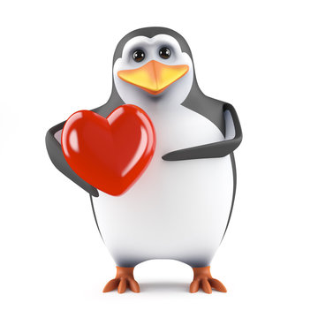 Cute penguin holds a heart