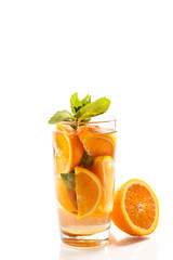 lemonade with mint and tangerines in a glass