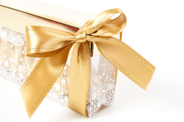 Christmas background. Gold ribbon