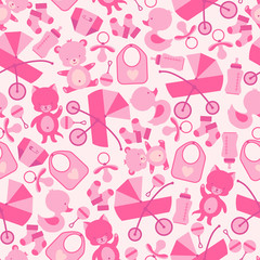 Girl baby shower seamless pattern.