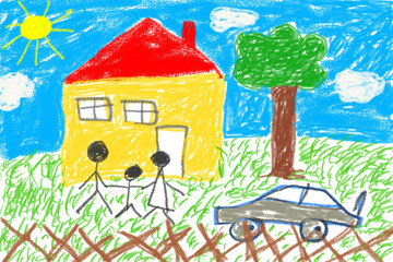 Child drawing house and family