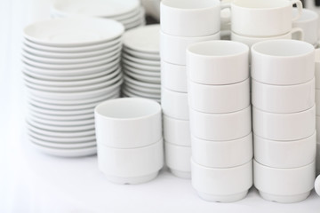 White crockery on a white background, a restaurant