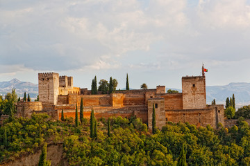 View of Alkhambr's fortress on a sunset, Granada, Spain