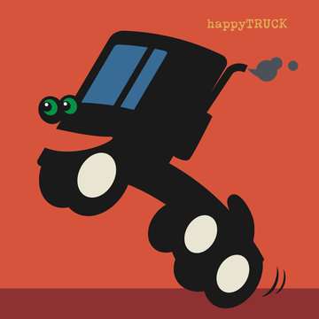 Happy cartoon truck car, vector illustration