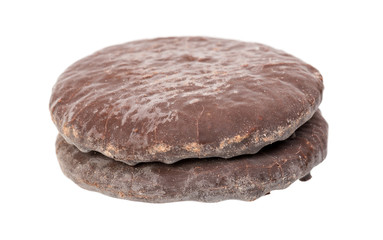 honey cake with chocolate glaze isolated