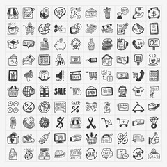 doodle shopping icons set - 59474804