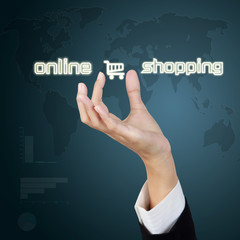 Hand showing virtual symbol of online shopping.