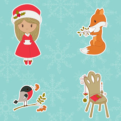 Four hand drawn icons Christmas themed.