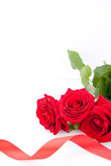 frische rote rosen mit einem roten band isoliert