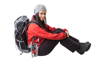 Asian Malay female with hiking attire and backpack.