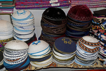 Kipas in the bazaar, Jerusalem, Israel