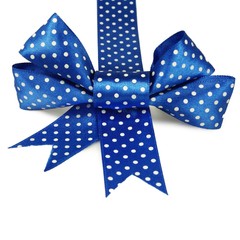 beautiful holiday blue bow and ribbon on white background
