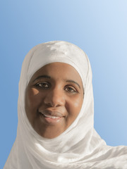 Beautiful African woman wearing a white veil