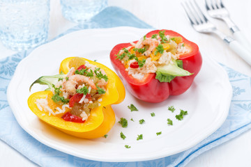 colorful peppers stuffed with rice and shrimp