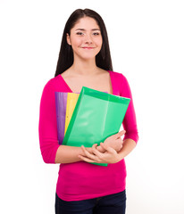 Cheerful young student  on white