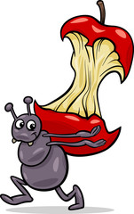 ant with apple core cartoon illustration