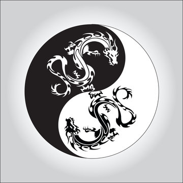 black and white dragon in Yin yang symbol