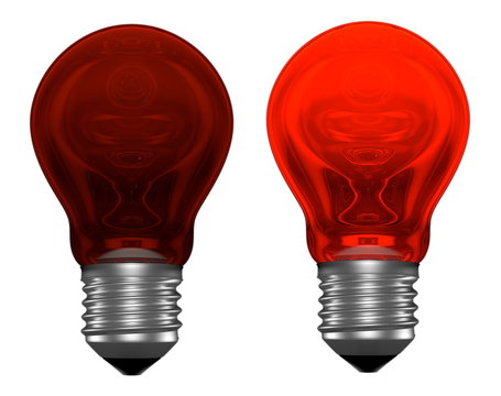 Red light bulbs, one glowing, another not
