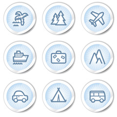 Travel web icons set 1, light blue stickers
