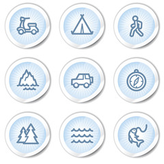 Travel web icons set 3, light blue stickers