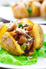 Baked potato with bacon and mushrooms