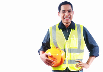 Portrait asian engineer isolated on white background