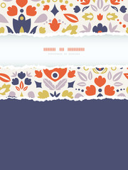 Vector ornamental folk tulips vertical torn frame seamless